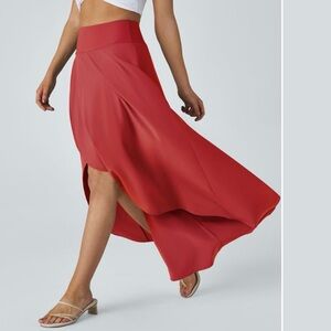 HALARA Red Maxi A-Line Skirt Asymmetrical High-Low Resort Wear